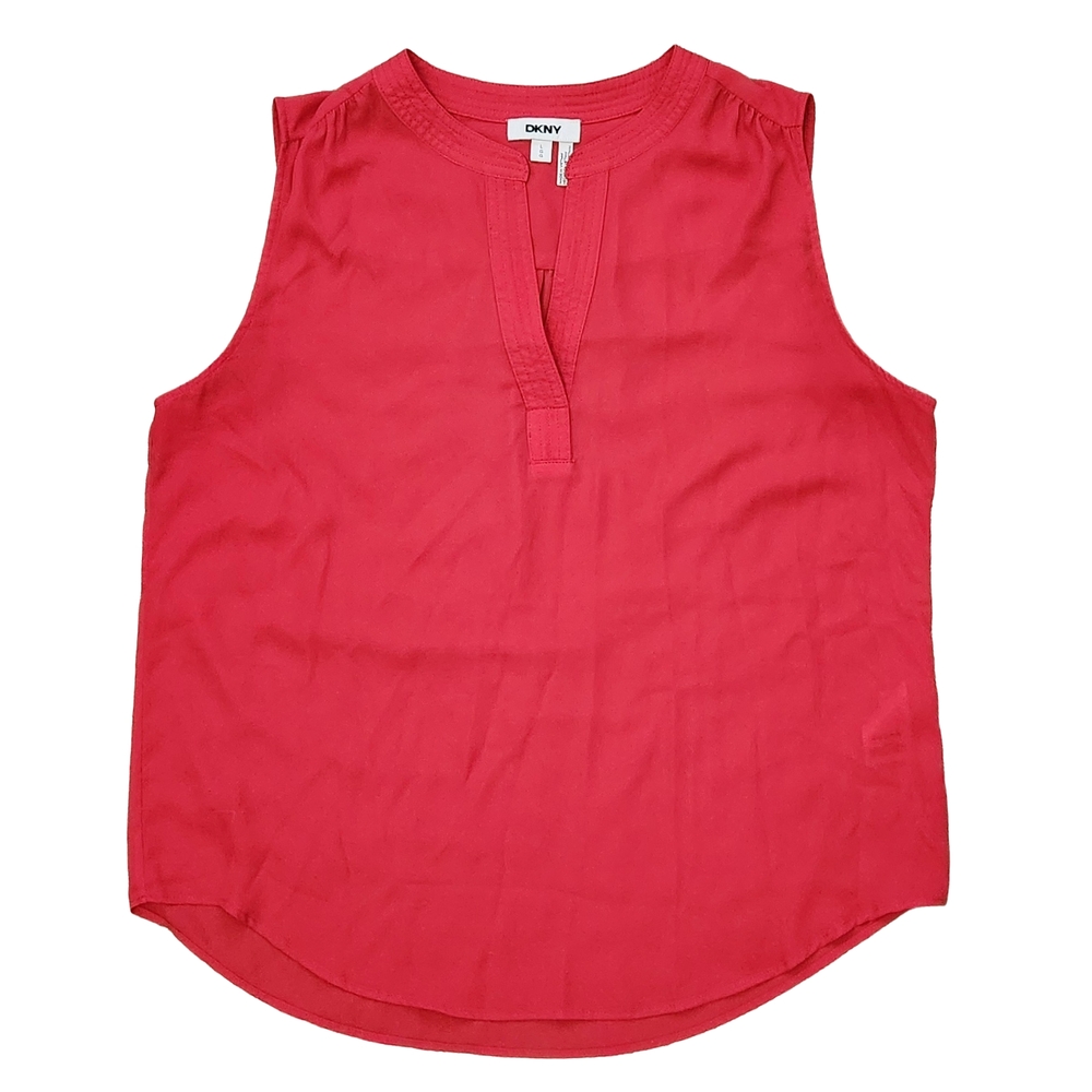 DKNY, V Neck, Women's Red Sleeveless Blouse, Size Large, New - WOT